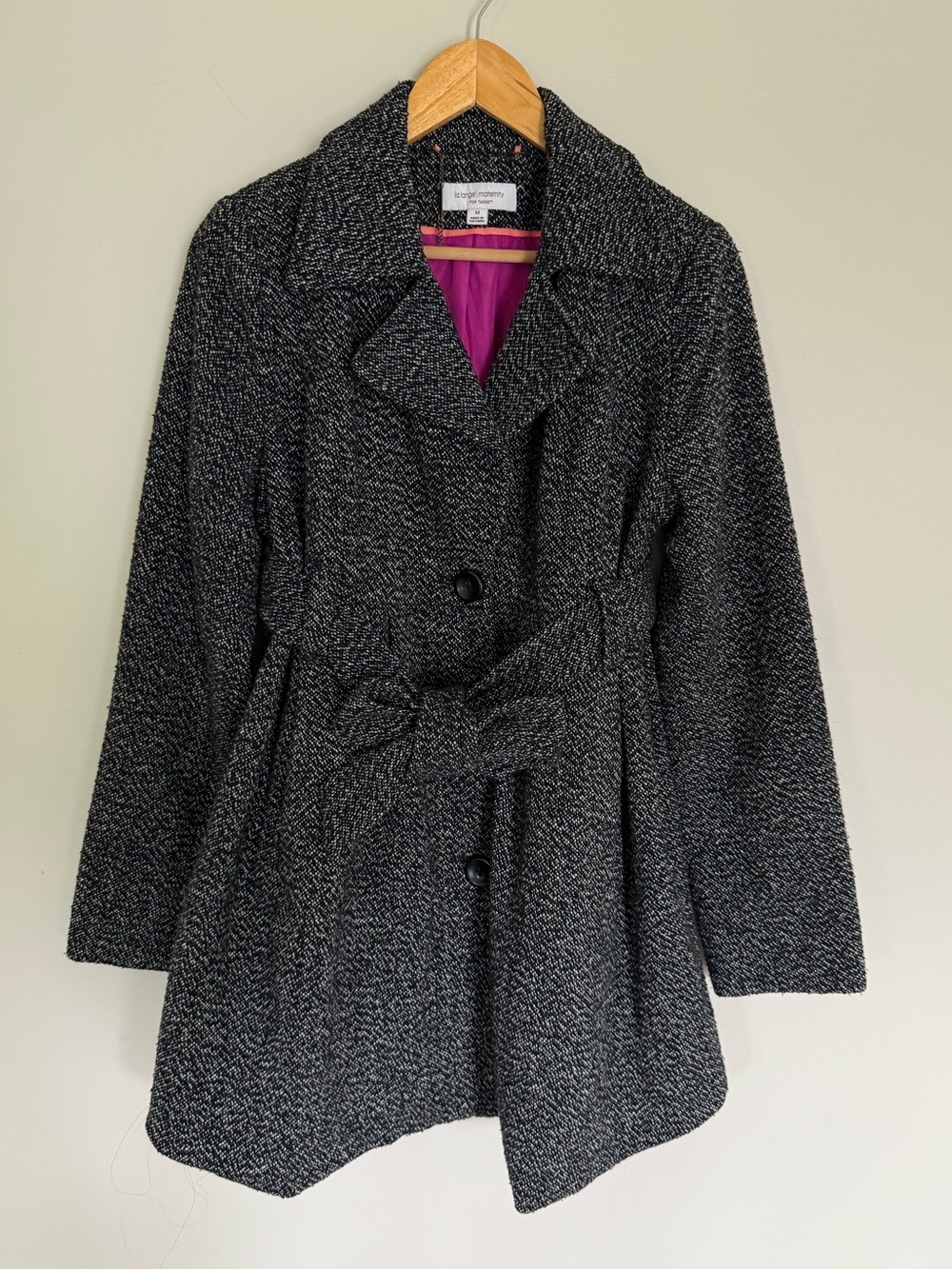 Liz Lange Maternity Peacoat Wool Blend Marled Gray Belted Tweed Coat Jacket Sz M